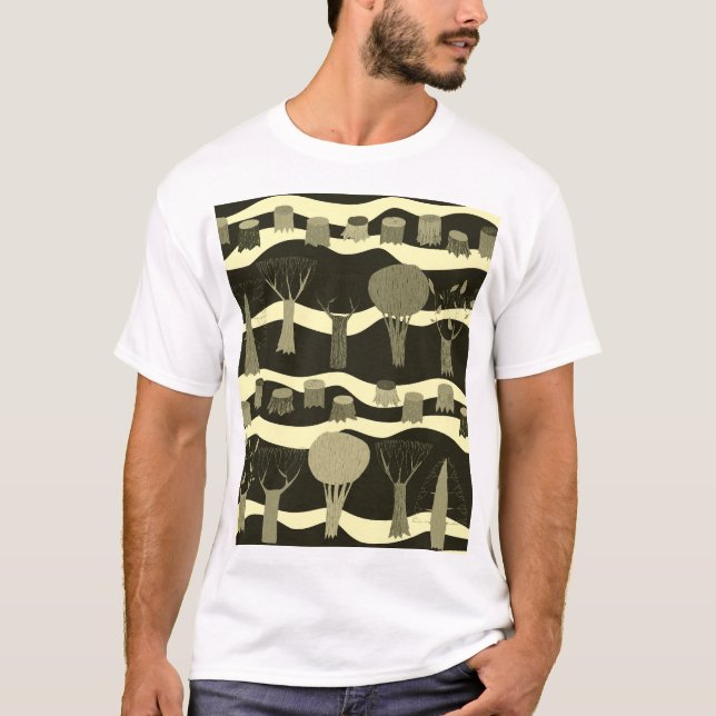 Grey woodland tapestry: trees pattern. T-Shirt (Front)