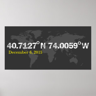 grey World coordinates date wedding special date Poster