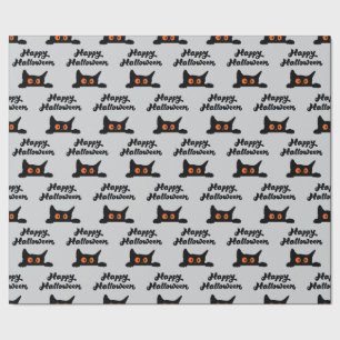 Grey Wrapping Paper with Black Cats for Halloween
