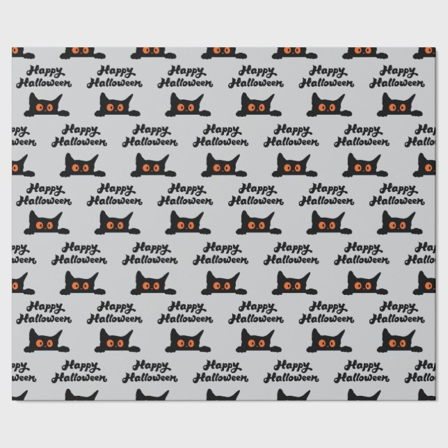 Grey Wrapping Paper with Black Cats for Halloween (Seam)
