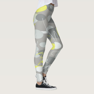 Grey Yellow Abstract Art Ovals Pattern Leggings
