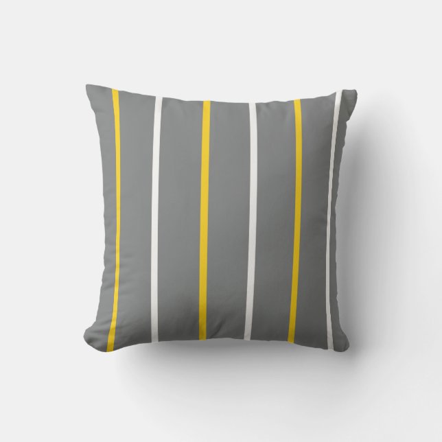 Grey Yellow and White Thin Vertical Stripes Cushion (Front)
