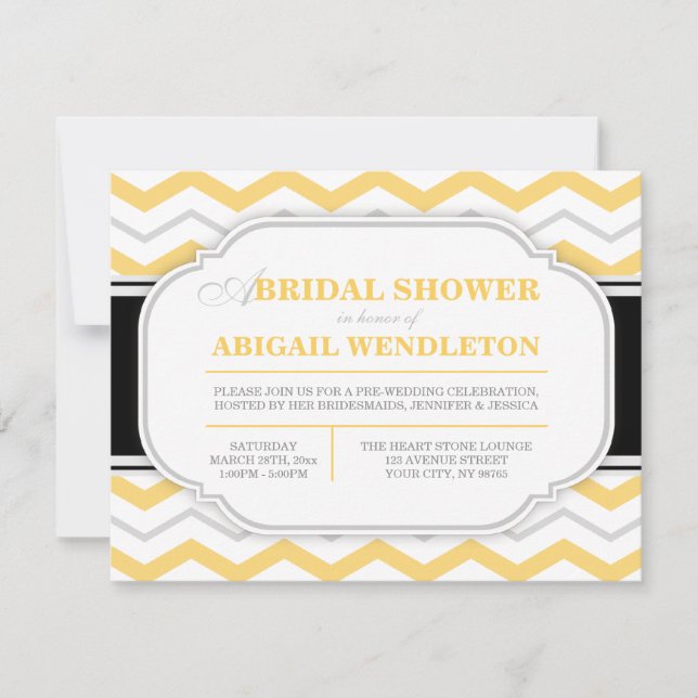 Grey & Yellow Chevron Bridal Shower Invitations (Front)