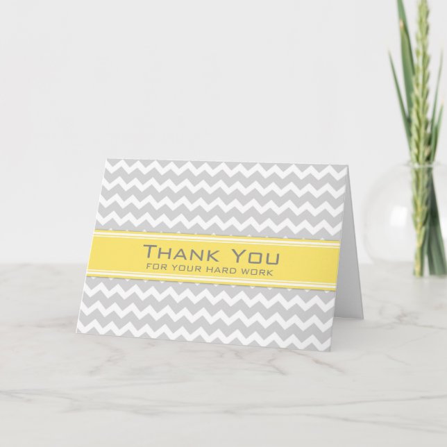 Grey Yellow Chevron Employee Anniversary Card (Front)