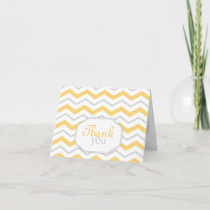Grey & Yellow Chevron Modern Thank You Cards