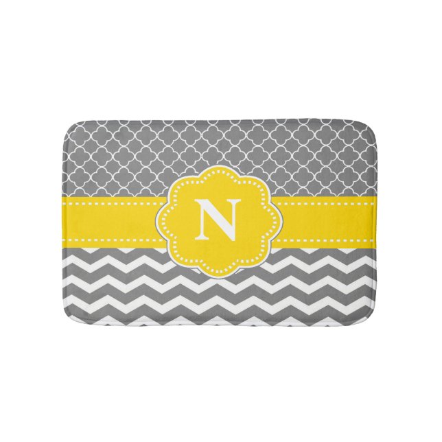 Grey Yellow Chevron Monogram Bathmat (Front)