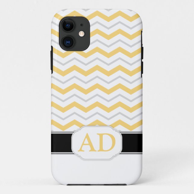 Grey & Yellow Chevron Monogram iPhone 5 Case (Back)