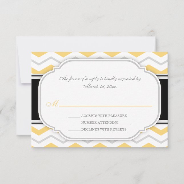 Grey & Yellow Chevron Wedding Reception RSVP Cards (Front)