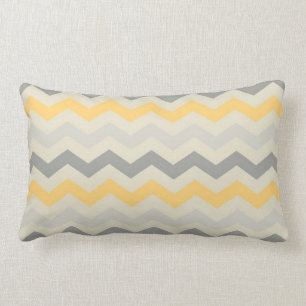 Grey yellow chevron zigzag print zig zag pattern lumbar cushion