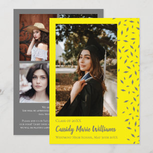 Grey Yellow Confetti Graduation Announcement