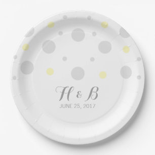 Grey Yellow Confetti Wedding Paper Plates