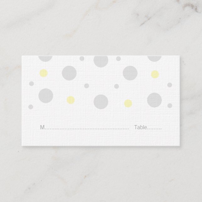 Grey Yellow Confetti Wedding Place Cards (Front)