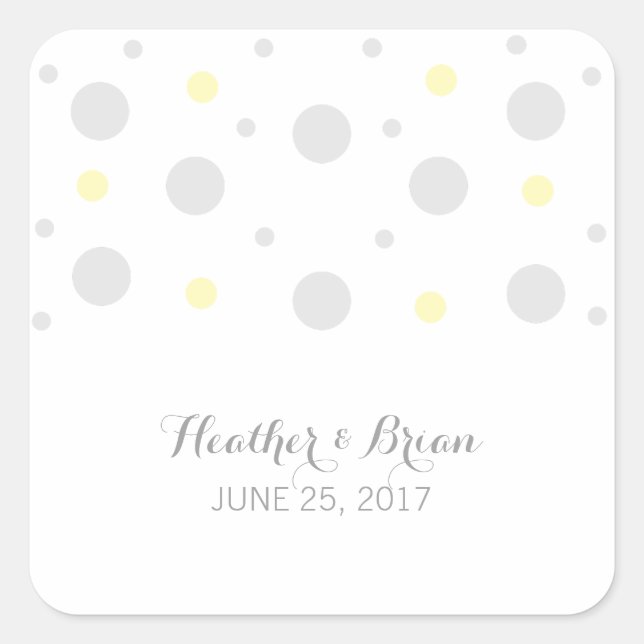 Grey Yellow Confetti Wedding Stickers (Front)