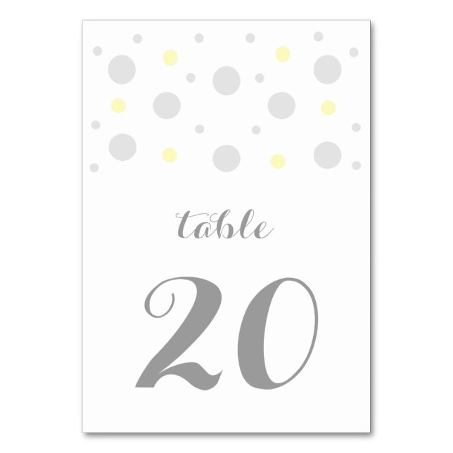 Grey Yellow Confetti Wedding Table Card (Front)