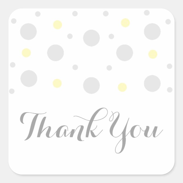 Grey Yellow Confetti Wedding Thank You Stickers (Front)