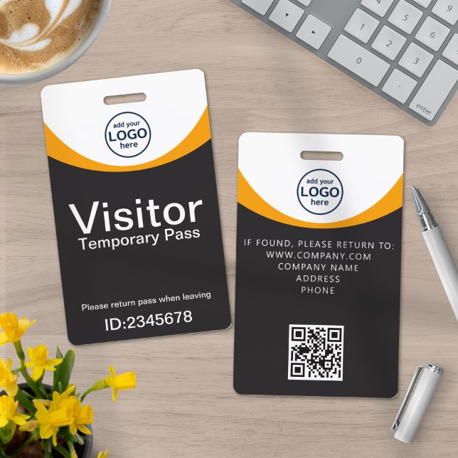 Grey Yellow Corporate Visitor Pass ID QR Code Badge (Creator Uploaded)