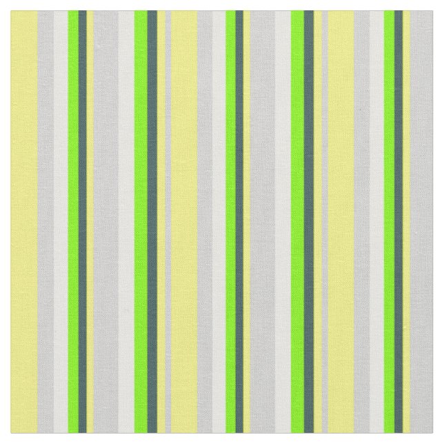 Grey, Yellow, Dark Slate Grey, Green & Mint Cream Fabric (Close Up)