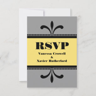 Grey/Yellow Fancy Art Deco RSVP Card