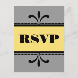 Grey/Yellow Fancy Art Deco RSVP Postcard