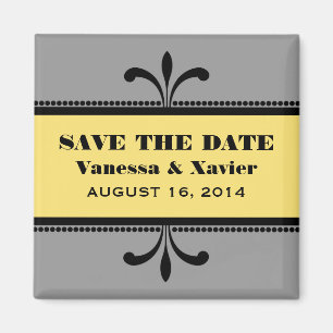 Grey/Yellow Fancy Art Deco Save the Date Magnet