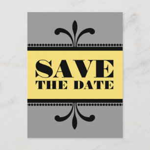 Grey/Yellow Fancy Art Deco Save the Date Postcard
