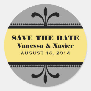 Grey/Yellow Fancy Art Deco Save the Date Stickers