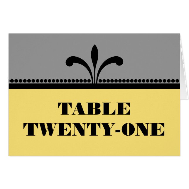 Grey/Yellow Fancy Art Deco Table Number Card (Front Horizontal)