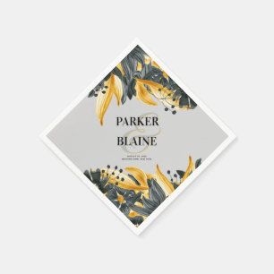 Grey & Yellow Floral Watercolor Modern Wedding Napkin