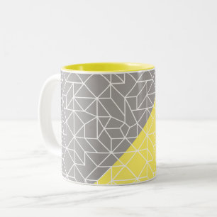 Grey & Yellow Geometric Two Tone Mug