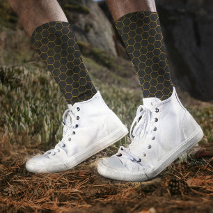  Grey Yellow Honeycomb Hexagon Pattern Trendy Chic Socks