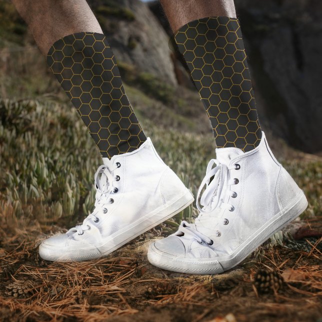  Grey Yellow Honeycomb Hexagon Pattern Trendy Chic Socks (Creator Uploaded)