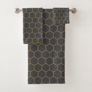 Grey Yellow Honeycomb Hexagon Pattern Trendy Manly Bath Towel Set