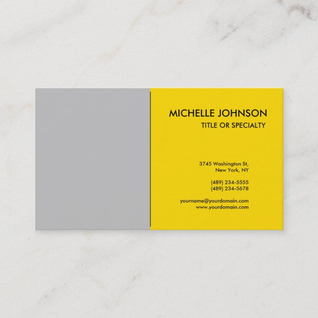 Grey Yellow Minimalist Simple Plain Classical Business Card (Front)