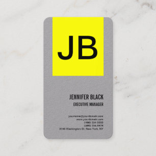 Grey Yellow Monogram Minimalist Modern Plain Business Card