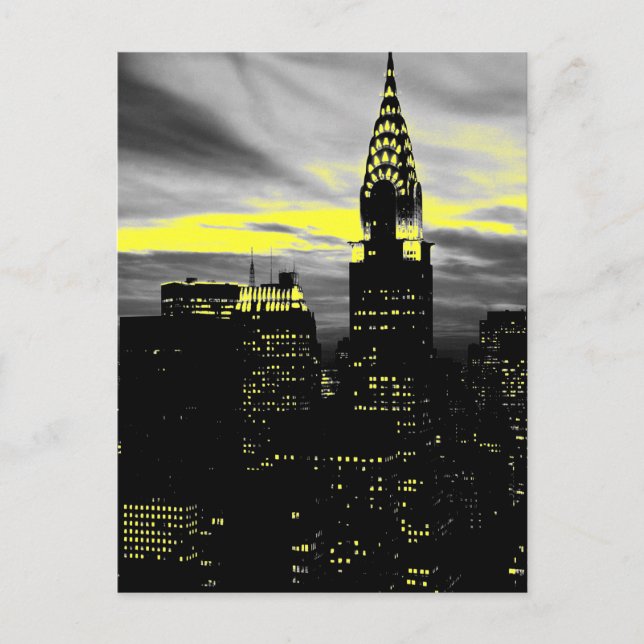 Grey Yellow New York City Night Postcard (Front)