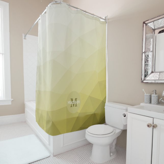 Grey Yellow ombre Mesh cool Pattern Monogram Shower Curtain (In Situ)