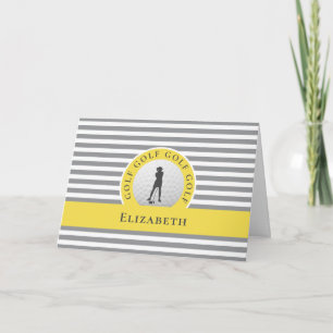 Grey Yellow Personalised For Her Golfer Thank You Note Card