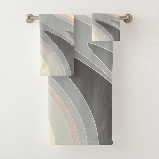 grey yellow pink waves bath towel set (Insitu)