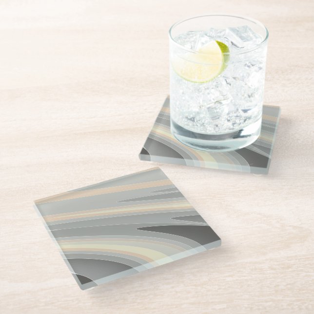 grey yellow pink waves glass coaster (Angled)