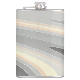 grey yellow pink waves hip flask