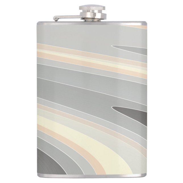 grey yellow pink waves hip flask (Front)
