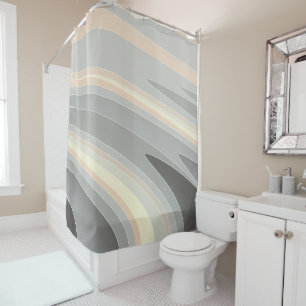 grey yellow pink waves shower curtain