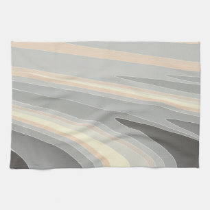 grey yellow pink waves tea towel