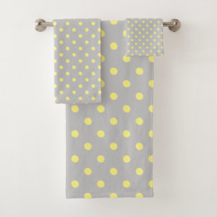 Grey yellow Polka Dot Bath Towel Set