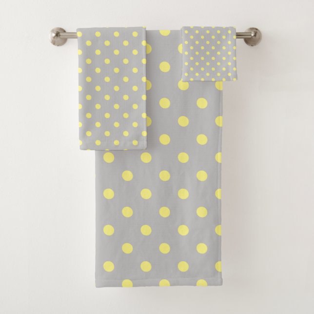 Grey yellow Polka Dot Bath Towel Set (Insitu)