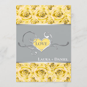 Grey, Yellow Roses Wedding Invitation 2