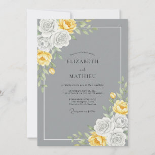 Grey Yellow Soft Rose Wedding Invitation