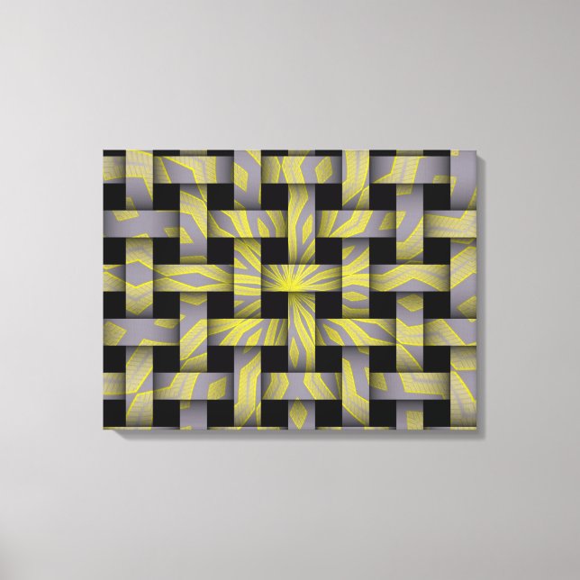 Grey Yellow Star Graphic Weave Pattern Canvas Art (Front)