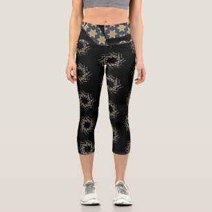 Grey Yellow Star Triangle Pattern Capri Leggings