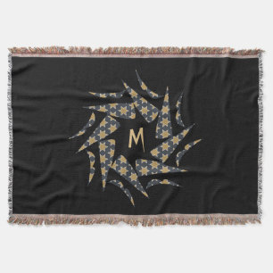 Grey Yellow Star Triangle Pattern Monogram Throw Blanket
